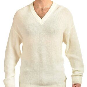 Scuderia Ferrari Men's Ivory 100%Wool V-Neck Pullover Sweater US L IT 52